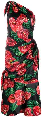 Dolce & Gabbana One-Shouldered Floral-Print Dress
