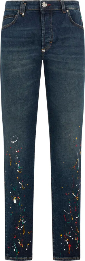 Philipp Plein Straight-Leg Paint-Detail Jeans