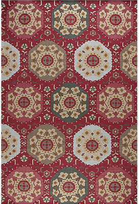 Rug Art Suzani Geometric Handmade Flatweave Wool Red/Green/Beige Area Rug