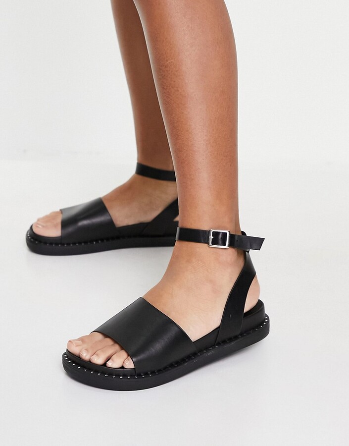 Black Flat Sandals Ankle Strap | Shop the world's largest collection of  fashion | ShopStyle