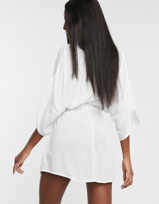 Asos Tall ASOS DESIGN TALL crinkle beach cover up with channel waist & drape sleeves in white