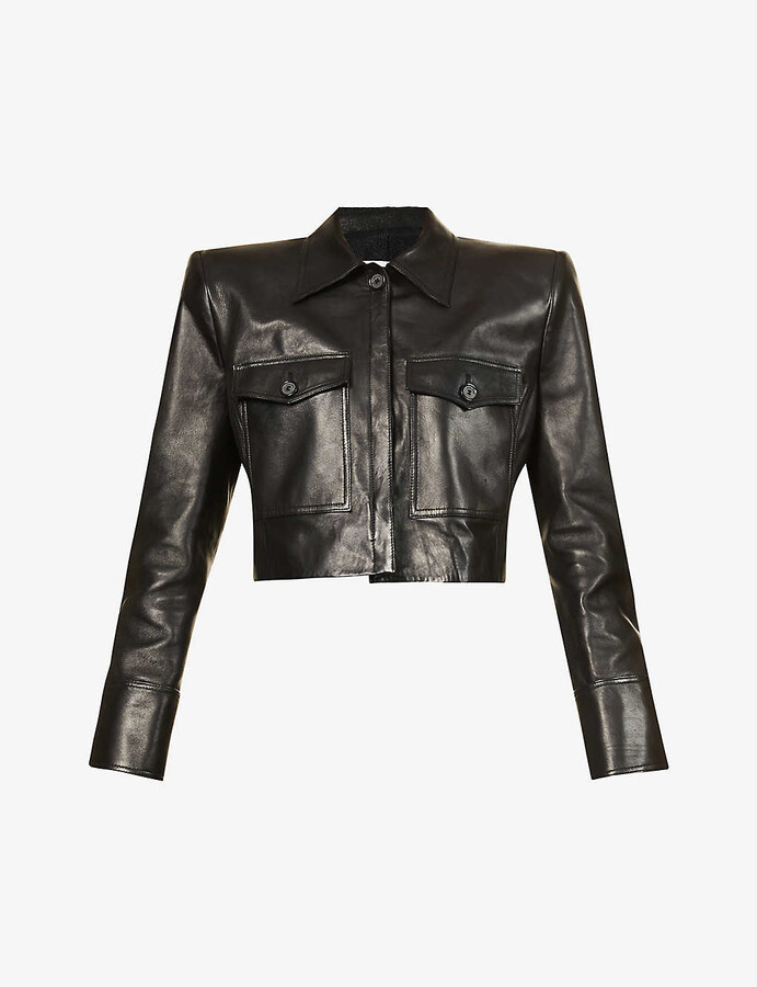 padded shoulder leather jacket