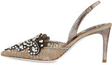 Thumbnail for your product : Rene Caovilla Jeweled Lace Halter Pump, Silver/Bronze