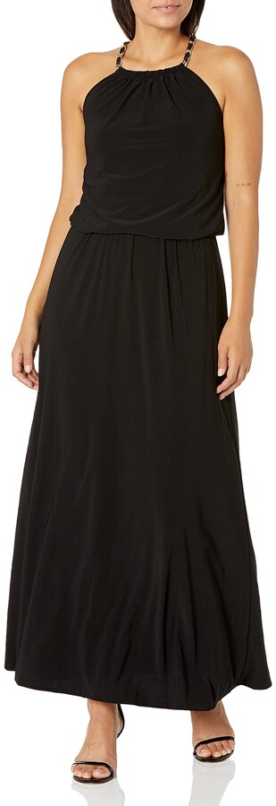 Laundry by Shelli Segal Womens Chiffon Halter Gown With Asymmetrical Popover