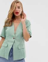 Thumbnail for your product : In The Style x Laura Jade short sleeve single breasted blazer in green
