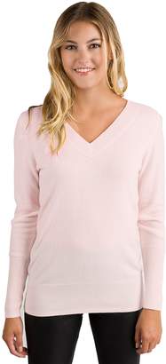 L・I・U JENNIE LIU Women's 100% Pure Cashmere Long Sleeve Ava V Neck Pullover Sweater (XL, PetalPink)