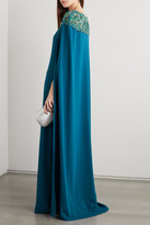 Thumbnail for your product : Marchesa Notte Cape-effect Embellished Tulle And Crepe Gown - Jade