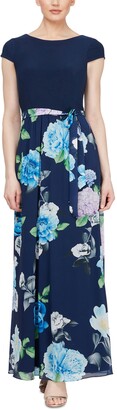 SL Fashions Cap-Sleeve Floral-Print Maxi Dress