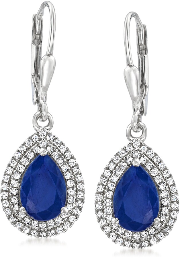 Silver Earrings By CS-DB Pear-Cut Cubic Zirconia Created Blue Spinel Round Waterdrop Drop Stud Earrings For Womens 