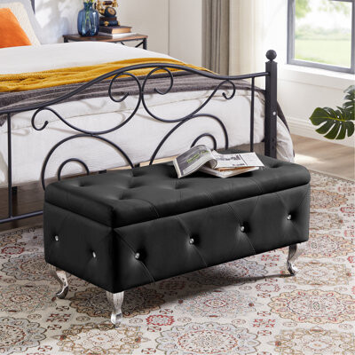 Storage Bench, Flip Top Entryway Bench Seat With Safety Hinge, Storage Chest With Padded Seat, Bed End Stool For Hallway Living Room Bedroom, Supports