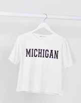 Thumbnail for your product : Stradivarius Michigan motif t-shirt in cream