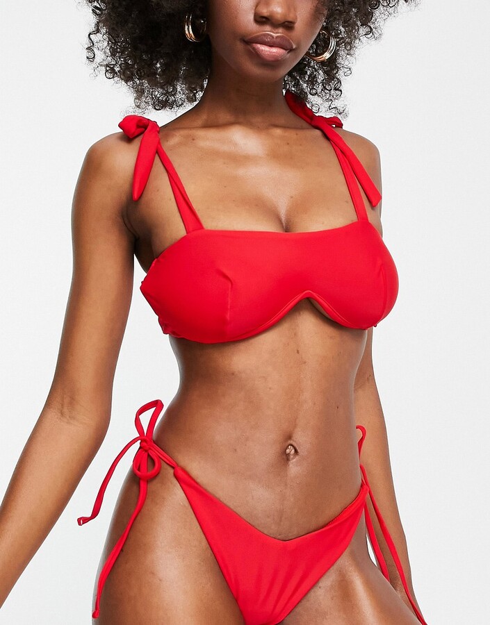 ASOS DESIGN fuller bust exclusive u wire double strap square neck bikini  top in red - ShopStyle Two Piece Swimsuits