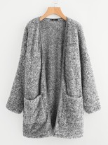 Thumbnail for your product : Shein Patch Pocket Open Front Fuzzy Teddy Coat