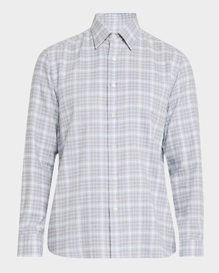 Brioni Men's Check Flannel Casual Button-Down Shirt