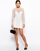 Thumbnail for your product : Self Portrait Panelled Dress With Mesh Bodice & Sleeves