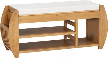 Red Barrel Studio Retro Multifunctional Storage Bench With Cushion And Curved Side Panel For Entrance And Living Room