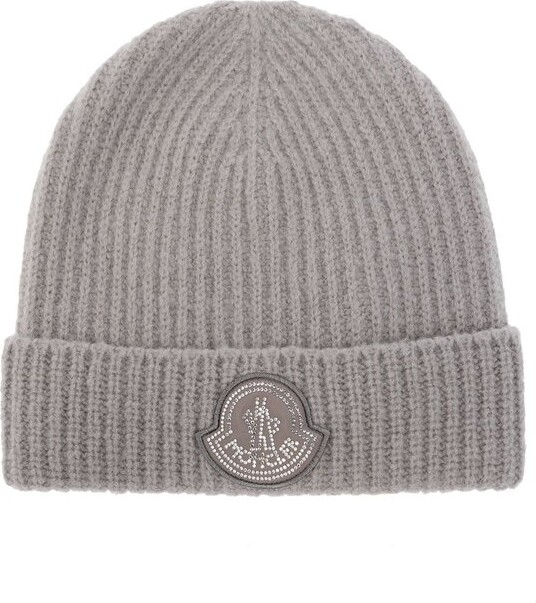 Moncler Logo-patch Knitted Wool Beanie in Black
