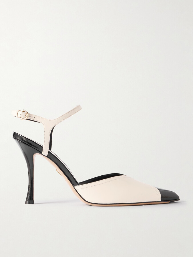 Ferragamo Erula Smooth And Patent-leather Pumps - Cream