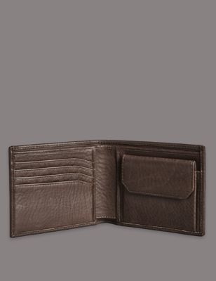 Marks and Spencer Heavy Grain Leather Bifold Wallet with CardsafeTM