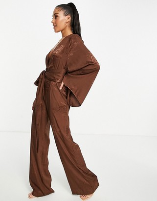 Rare London kimono sleeve jumpsuit in brown