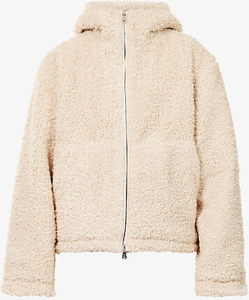 Cole Buxton Mens Vintage White Fixed-Hood Zip-Through Faux-Shearling Jacket L