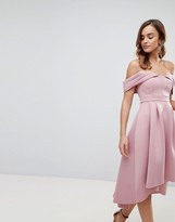 Thumbnail for your product : ASOS DESIGN bardot cold shoulder dip back midi prom dress