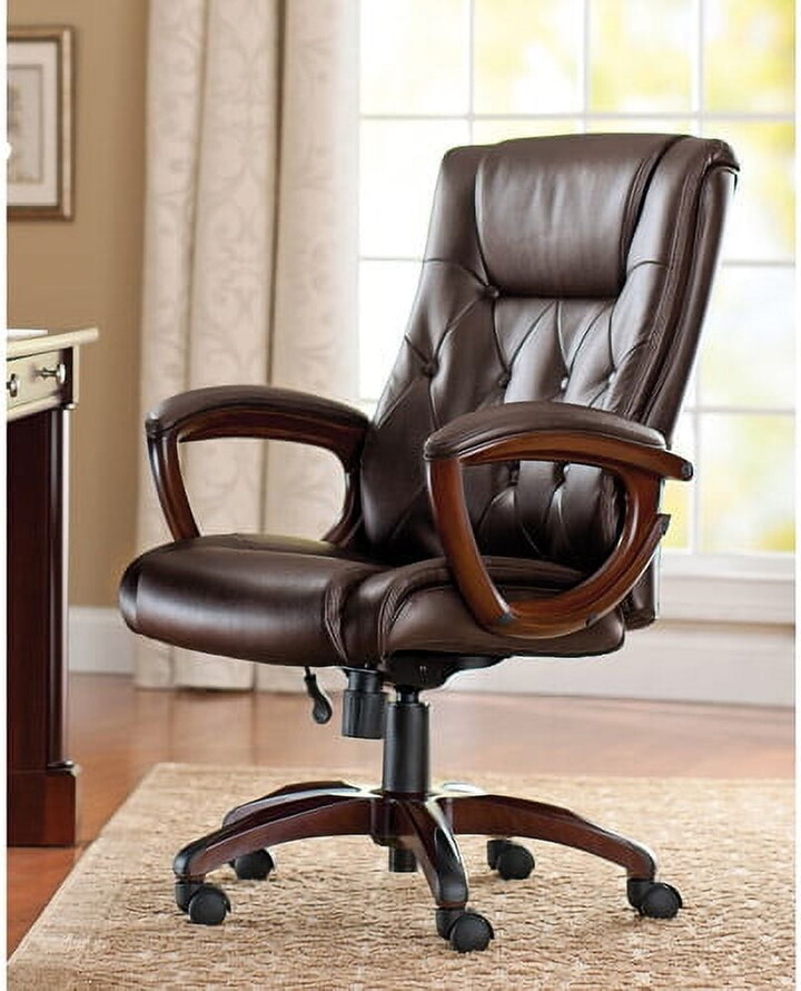 Better Homes & Gardens Better Homes and Gardens Executive, Mid-Back Manager's Office Chair with Arms, Brown Bonded Leather