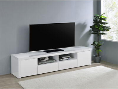 Ivy Bronx Garner White High Gloss 2-Door TV Stand With Drawers