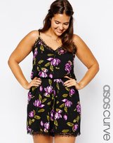 Thumbnail for your product : ASOS CURVE Exclusive Playsuit In Rose Print With Lace Trim