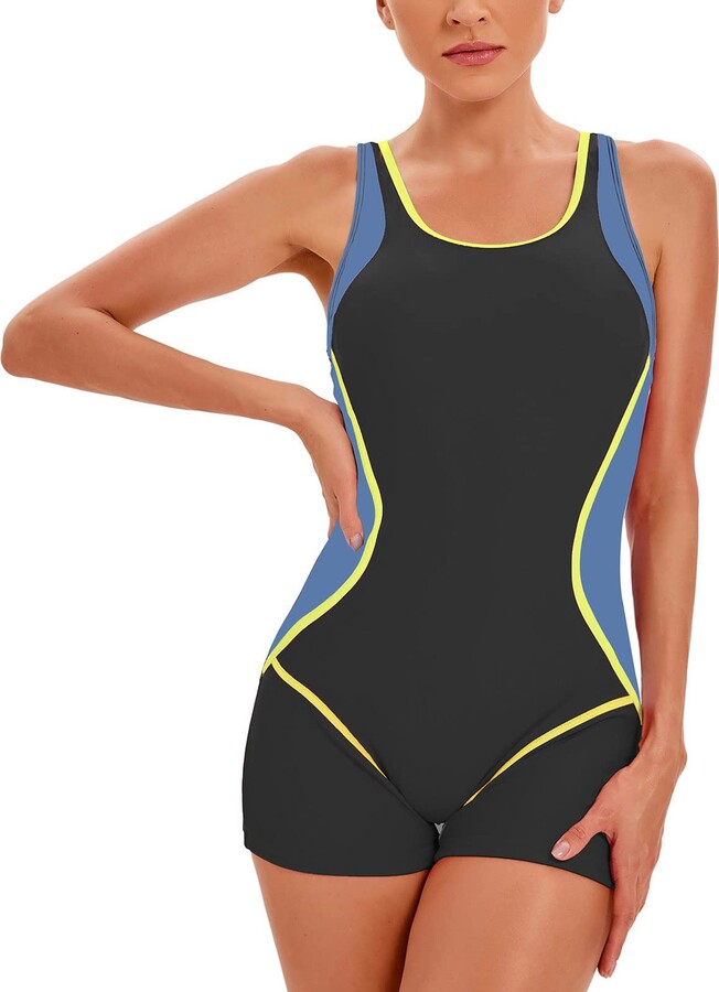 Zeiayuas Women Boyleg One Piece Swimsuit Sport Swimming Costume Modest