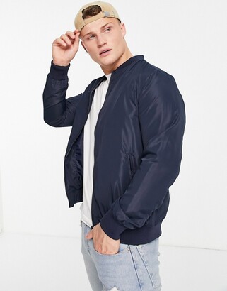 Brave Soul full zip bomber jacket in navy - ShopStyle Outerwear