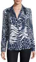 Thumbnail for your product : Equipment Adalyn Mixed Animal-Print Shirt, Nature White/Peacoat