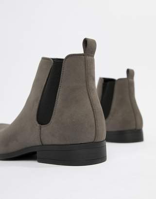 ASOS Design Wide Fit Chelsea Boots In Grey Faux Suede