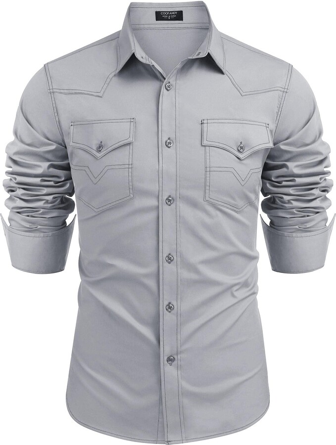 COOFANDY Men's Western Cowboy Shirts Long Sleeve Cotton Casual Button ...