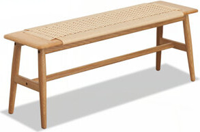 George Oliver Woven Design Natural Wood Dining Bench Bed Bench for Dining Room Bedroom Bathroom