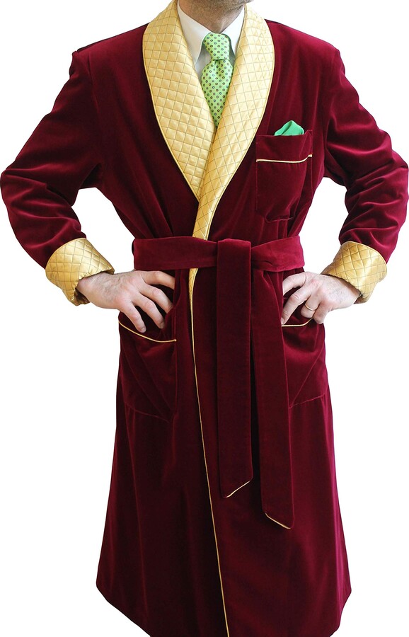 Pinkcity Mens Burgundy Velvet Robes Smoking Jacket Christmas Gown