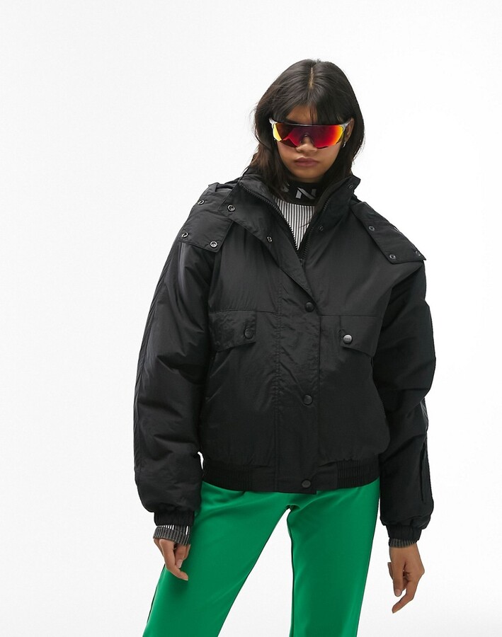 Topshop Sno hooded puffer ski jacket in black - ShopStyle