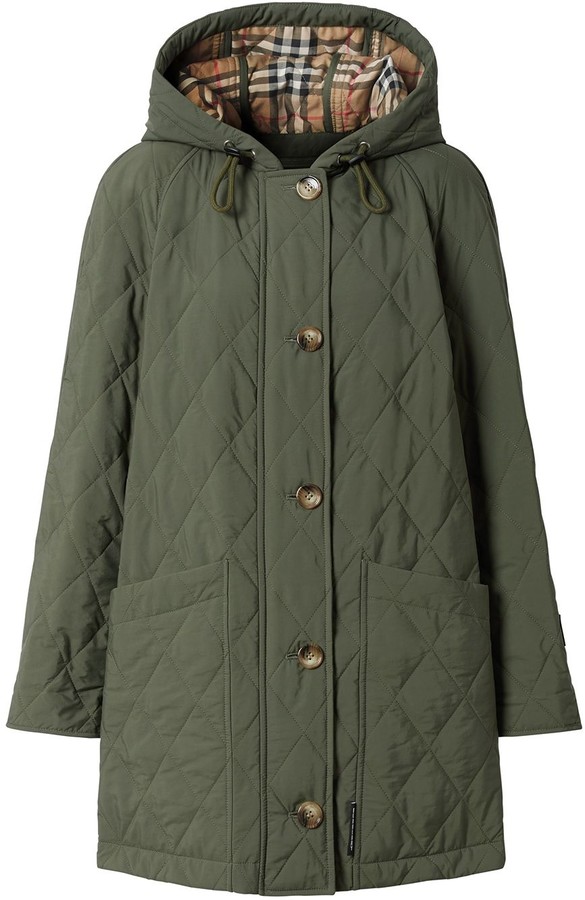 diamond quilted thermoregulated hooded coat
