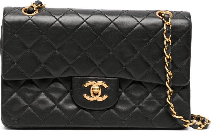 Vintage 1990s Chanel Lambskin Double Flap Bag - Black
