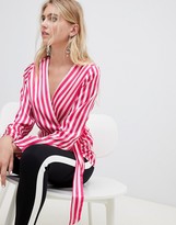 Thumbnail for your product : Pieces Disha stripe wrap blouse