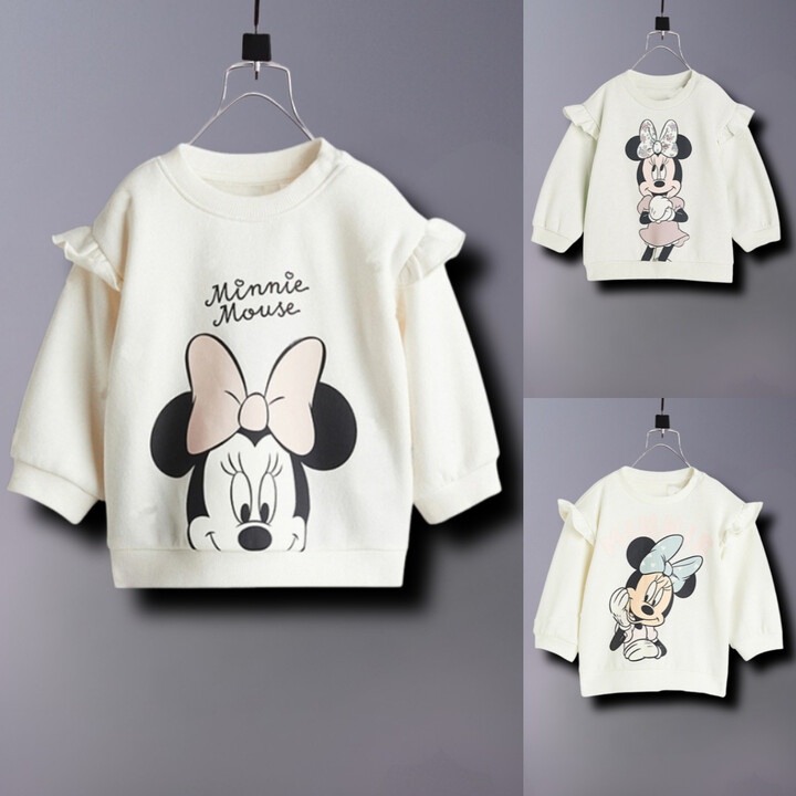 Lovely Minnie Mouse Girl Sweatshirt Autumn Clothing Loose Fashion Cartoon Hoodie O-neck Pullover Children & apos;s Clothes Tops Disney