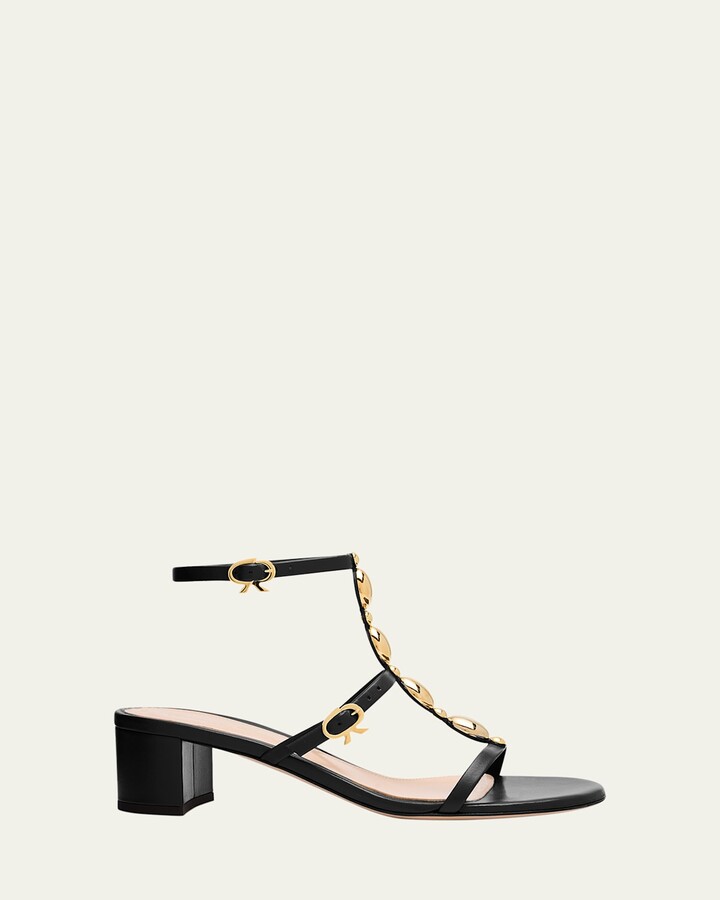 Gianvito Rossi Shanti Beaded T-Strap Leather Sandals