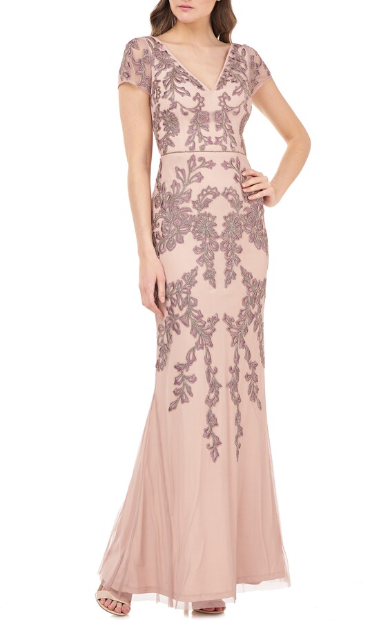 js collections beaded mesh mermaid gown