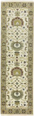 ADMINRUGS Floral Handmade Hand-Knotted Runner 2'5" x 8' Wool Area Rug in Cream