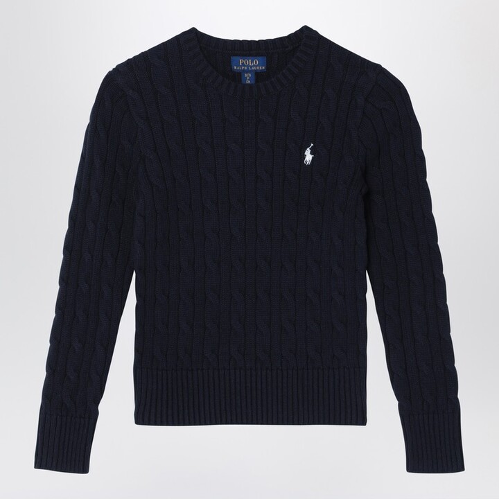 Navy blue cotton cable-knit sweater
