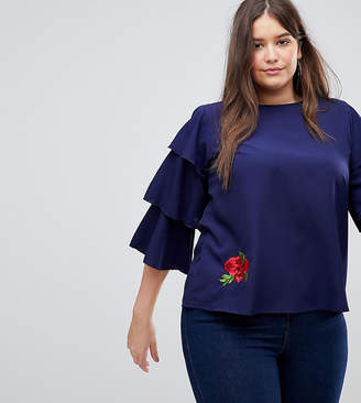 Koko Floral Embroidered Detail Blouse With Flared Sleeves