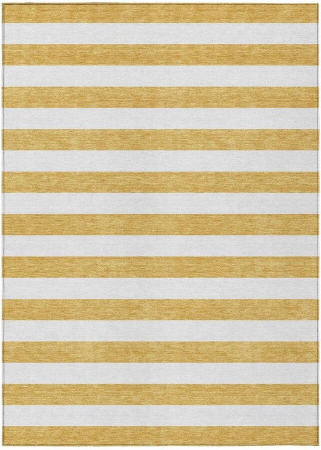HomeRoots Gold 3 ft. x 5 ft. Woven Striped Polyester Rectangle Indoor/Outdoor Area Rug