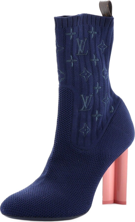 LOUIS VUITTON Stretch Fabric LV Black Heart Sock Ankle Boots 37.5