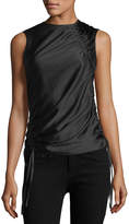 Thumbnail for your product : Alexander Wang T by Asymmetric Drape Sleeveless Satin Top with Ruching