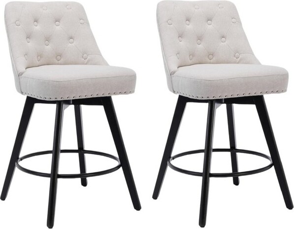 Jojoka SwivelBarStoolswithBackCounterHeightBarChairsSetof2UpholsteredBarstoolswithWoodLegsforKitchenIslandorDiningRoomBeige